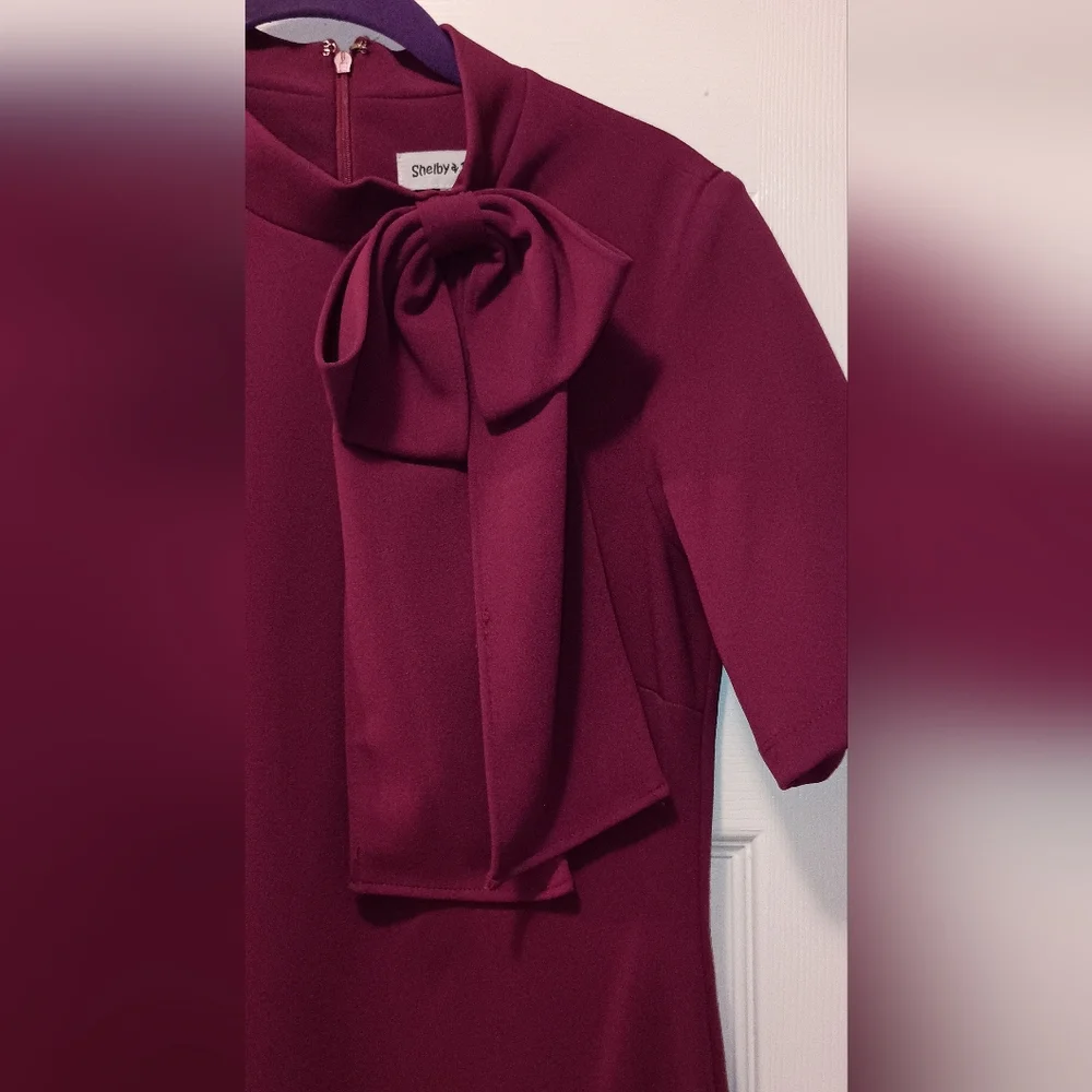Shelby And palmer Fushia High Collar with Bow Dress Size 8 - Picture 3 of 6